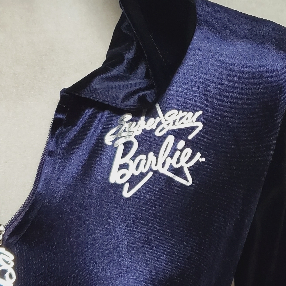 Rare Retro Barbie Loves Splash Silver Superstar Barbie Dark Indigo Velvet Hoodie - Picture 6 of 15